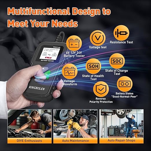 KINGBOLEN BM550 Plus 6V-24V 100-2000 CCA Car Battery Tester, Voltage Waveform Analyzer for Cars Trucks SUV Motorcycle