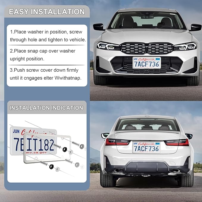 LivTee Chrome License Plate Frames, 4 Holes Stainless Steel License Plate Covers, 2PCS Car License Plate Holder, Automotive Accessories, Slim Design with Bolt and Gasket Cover for US Cars(Silver)