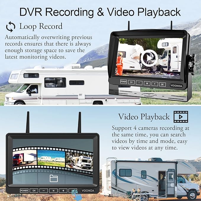 1080P Wireless RV Camera System, IP69 Waterproof Night Vision Backup Camera Side Rear View Camera with 7 Inch HD Monitor for RV Truck Trailer Camper