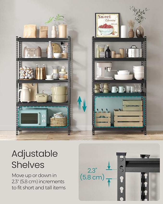 SONGMICS 5-Tier Storage Shelves Set of 3, Heavy-Duty Garage Shelving, Adjustable Shelving Unit, Steel Shelf, Boltless Assembly, for Garage, 2,250 lb Load, 18 x 108 x 72 Inches, Ink Black UGLR453B03