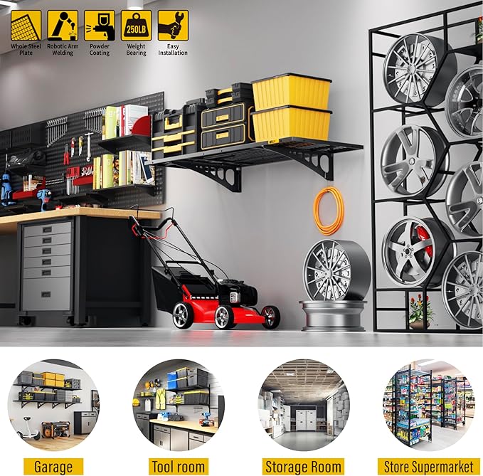 1.64x4ft Adjustable Rail Wall Garage Storage Shelf, for Tool Room, Storage Room, Store Supermarket Wall Storage Shelving Rack (1 Pack-Black)