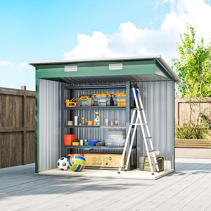 Outsunny 7' x 4' Outdoor Storage Shed, Metal Garden Tool House with Sloping Roof and Lockable Door for Backyard, Bike, Patio, Garage, Lawn, Dark Green