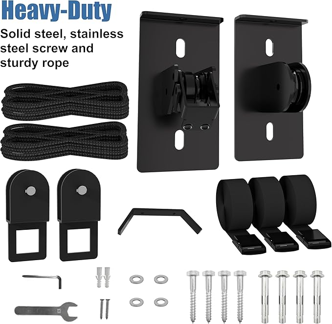 Cargo Box Pulley System for Garage Storage, Heavy-Duty Kayak/Canoes/Bikes/Ladders Ceiling Hoist, Hold Up to 150 lbs Capacity, Fit 10-18 Foot Ceilings, Black