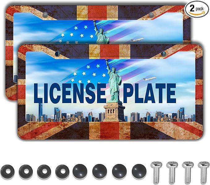 License Plate Frame Multicolor License Plate Protector Great Britain Vintage Old Flag Aluminum Metal Car Accessory 2 Pack with Screw Covers Set