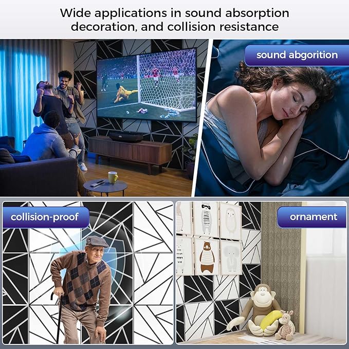 8 Pack 2-Layer Large Soundproof Wall Panels, 15.7 x 15.7 x 0.43 in Sound Proof Foam Panels for Walls, 1.2lb/ft* High Density, 3D Acoustic Panels,Artistic Noise Dampening Panels White&Black