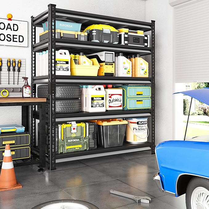 48" W Garage Shelving Heavy Duty，2500LBS Loads Metal Shelving Units and Storage,5-Tier Garage Storage Shelves Heavy Duty, Industrial Utility Shelves,48”W x 18”D x 78”H(Black)