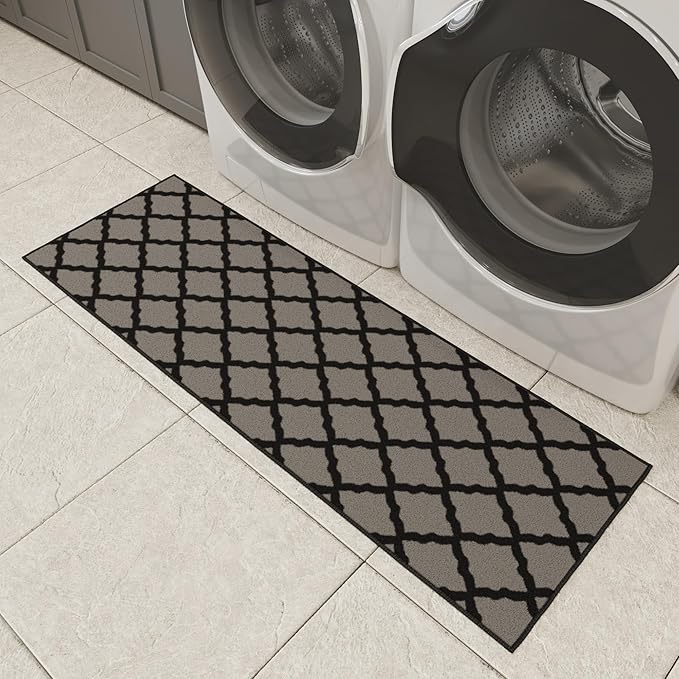 Ottomanson Hallway Runner Rug 2'2" x 6' Non Slip Trellis Area Rugs Easy to Clean Laundry Rug Runner Durable & Pet Friendly Floor Carpet Runners for Hallways Entryway Living Room Kitchen, Dark Gray