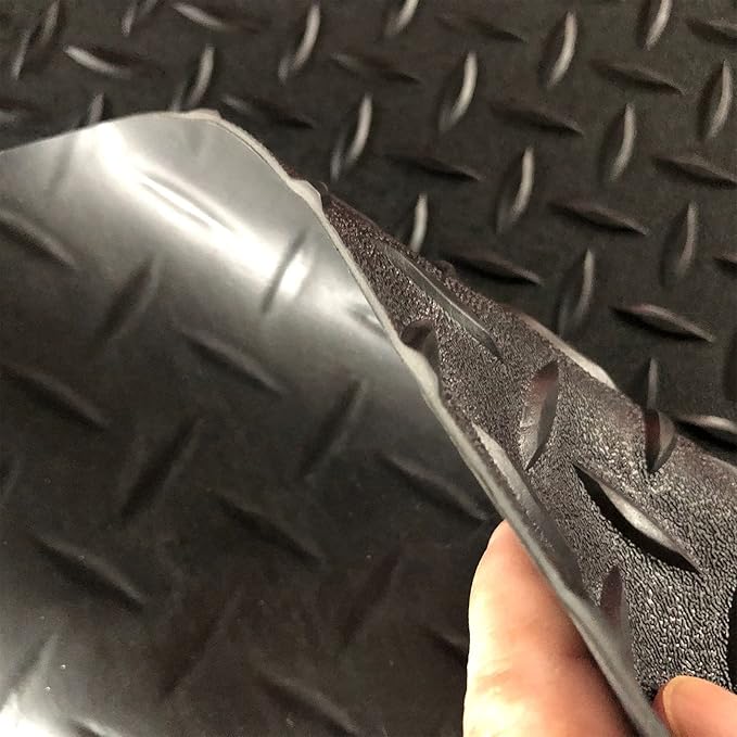 Boshen 5Ft x 7.5Ft Garage Floor Mat 2.5mm Thickened Rubber Flooring Roll 37.5sqft Diamond Plate PVC Rubber Trailer Mat Non-Slip Floor Protector Mat for Garage Warehouse Basement Trailer - Black
