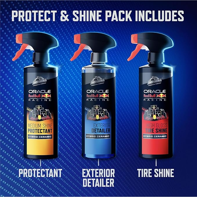 Armor All Podium Series 3-Piece Protect & Shine Car Detailing Kit Developed with Oracle Red Bull Racing, Includes Hybrid Ceramic Exterior Detailer, Tire Shine, and Interior Protectant, 16 fl oz Each