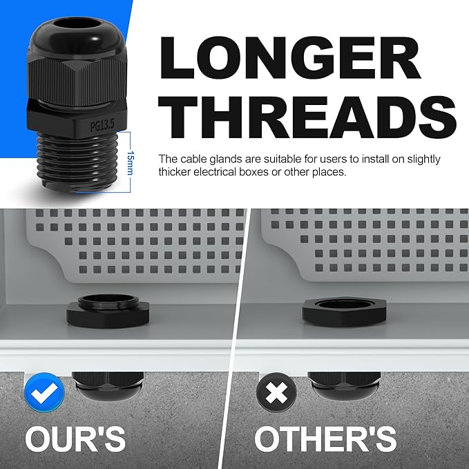 Joinfworld 72pcs Cable Glands Kit Waterproof Strain Relief Cord Connector Grip Weatherproof Cable Pass Through PG7 1/4" 1/2" 3/4" 1" NPT Wire Grommet