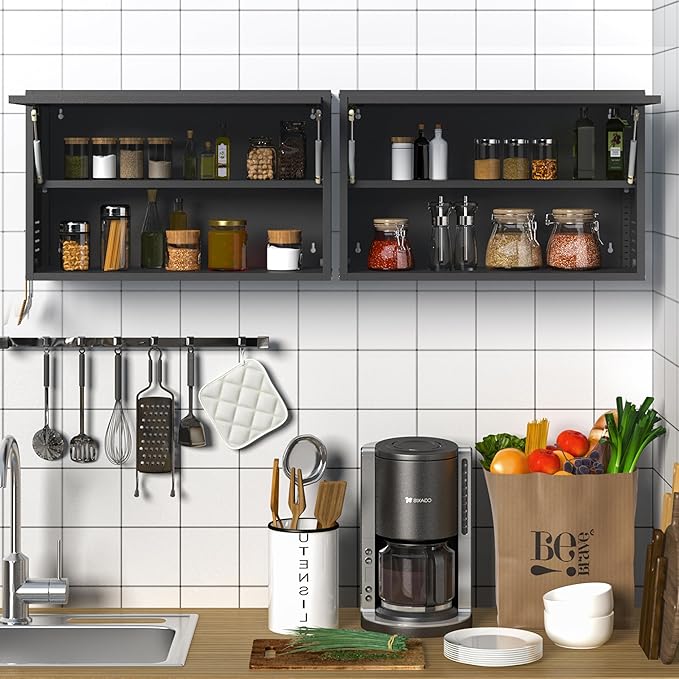 Metal Wall Cabinet with Up-flip Door,Metal Wall Storage Cabinet with Adjustable Shelf,Wall Mounted Tool Cabinets with Pegboard for Garage,Basement,Home Office, Kitchen,Warehouse-Black