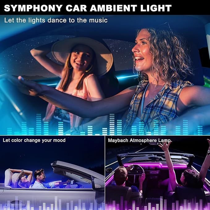 Acrylic Interior Car LED Strip Light with Wireless APP, RGB 6 in 1 with 175 inches 612 LEDs Fiber Optic Car Ambient Lighting Kits, Dynamic Music Sync Neon LED Strip Lights for Car