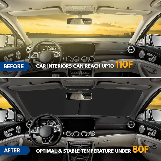 EcoNour Car Windshield Sun Shade Foldable | Front Windshield Shade for Sun, Heat and UV Rays | Sunshade for Car Front Window and Interior Sun Protection | Medium (31 * 28 inches)