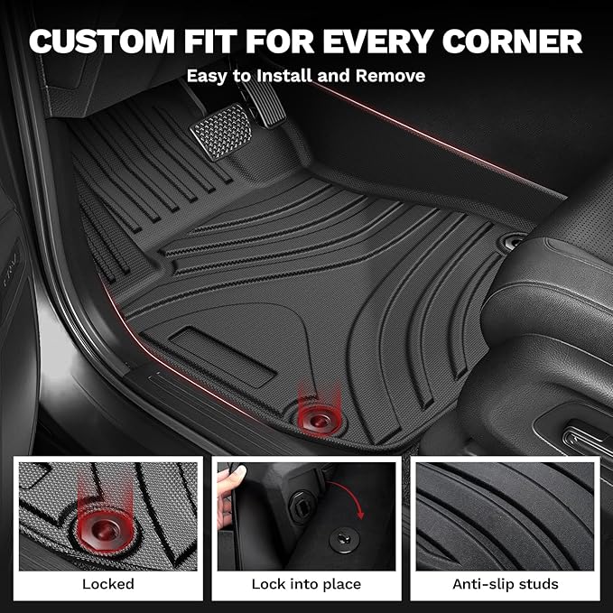 Powerty Floor Mats for Honda CR-V 2023 2024 2025(Include Hybrid) Accessories All Weather Car Floor Mats, 3D TPE Anti-Slip Liners for Car, 1st & 2nd Row Black