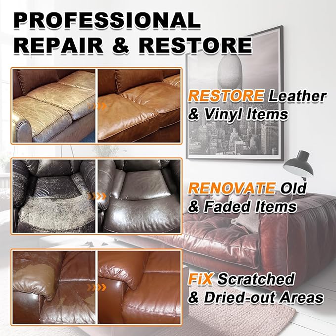 12oz Leather Recoloring Balm & 3.4oz Mink Oil Leather Conditioner kit,Medium Brown Leather Color Repair Kits for Couches, Leather Couch Paint Scratch Repair for Furniture Car Sofa Shoes Leather Dye