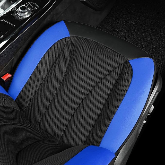 GIANT PANDA 2 Front Leather Car Seat Cover for Hyundai,3D Air Cool Mesh Thick Seat Covers Custom Fit Hyundai Sonata Elantra Santa Fe Tucson Accent Kona Palisade Genesis Venue Ioniq (Blue+Black)