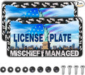 Automotive Exterior Accessories Black and White License Plate Frames Mischief Managed Universal Aluminum Car Accessory 2 Pack with Screw Covers Set