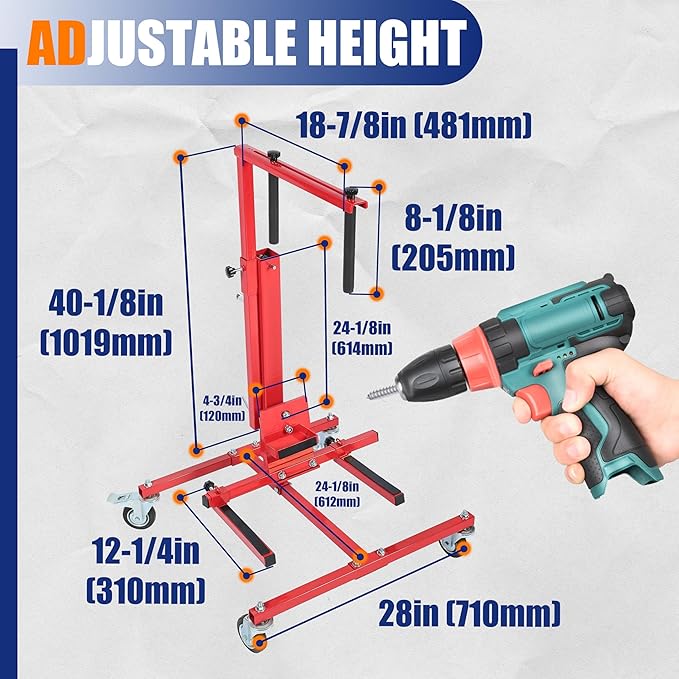 HECASA Adjustable Car Door Installer and Remover Jack Lift Hoist w/Swivel Castors & Straps Hoist Jack Stand Dolly Heavy Duty Auto Body Car Door Floor Jack Stand Steel Red