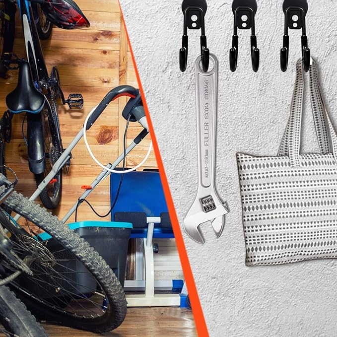 15 pcs Garage Wall Hooks Garage Storage Hook with Anti-Slip Coating,Heavy Duty Wall Mount Hooks for Hanging Bike, Ladder, Power Tools with Extension Cord Holder Organizer