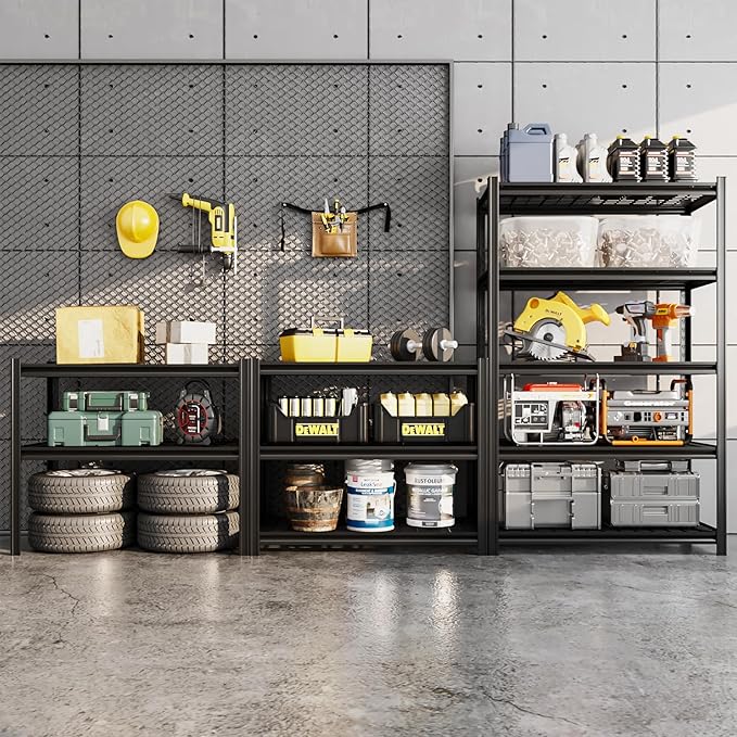 72" H Metal Garage Storage Shelves, 5 Tier Adjustable Shelving Unit for Warehouse, Office, Kitchen, Pantry, Living Room, Laundry Room, 35.43" W x 15.75" D, Load 2500 LBS, Black