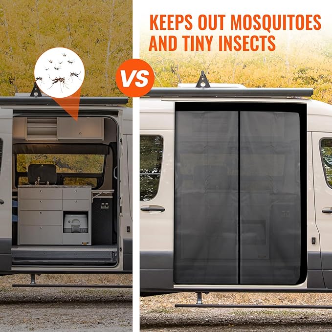 83''H x 59''W Van Bug Screen Side Door Sliding Door Window Covers with Magnetic Closure Car Window Screens for Mercedes Sprinter Motorhome Camper