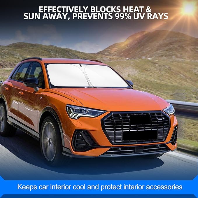 Windshield Sun Shade for Audi Q3 2019-2025 Foldable Sunshade Custom Fit Front Window Car Interior Accessories Protector Blocks UV Rays