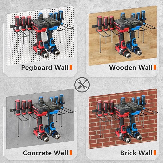 Power Tool Organizer, Cordless Drill Holder Wall Mount, Garage Tool Storage Rack, Heavy Duty Tool Rack for Garage and Workshop, Quick Installation in Minutes, 1 Pack
