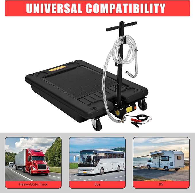 ‌17 Gal Electric Oil Drain Pan, Low Profile Mobile Oil Changing Pan with Hand Pump, 8 Ft Hose & Quick Drain Valve, Leak-Proof Design for Truck Car Motorcycle, Garage Workshop Use