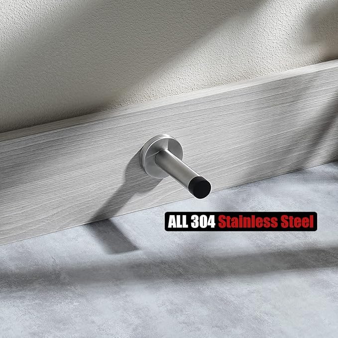 JQK Door Stopper, 304 Stainless Steel Thicken 1mm Sound Dampening Door Stop Bumper Wall Protetor 4 Pack, Brushed, DSB5-BN-P4