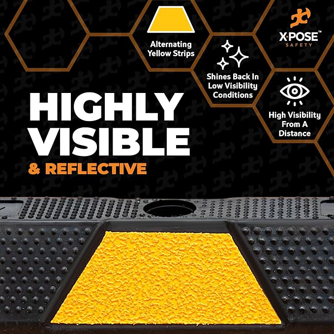 Xpose Safety 48" Heavy Duty Rubber Parking Stopper – 10 Pack Wheel Blocks for Garage, Driveway, or Ramp – Car Bumper Stop with Yellow Reflective Strips – Removable Floor Mount