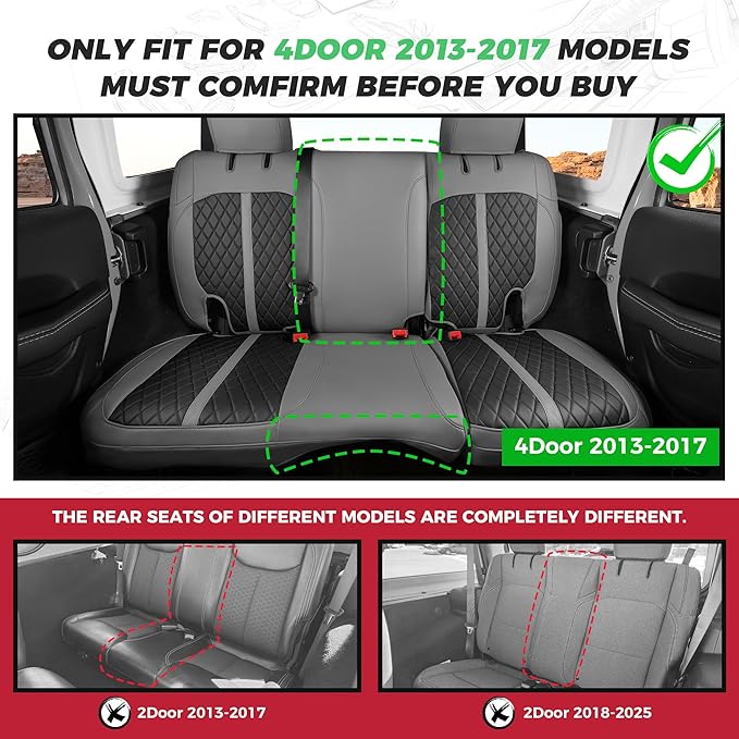for Jeep Wrangler Seat Covers 4Door JK 2013 2014 2015 2016 2017, Custom Fit Car Seat Cover Full Set, Luxury Leather Seat Protectors, Waterproof SUV Interior Cushions Accessories, Gray Black