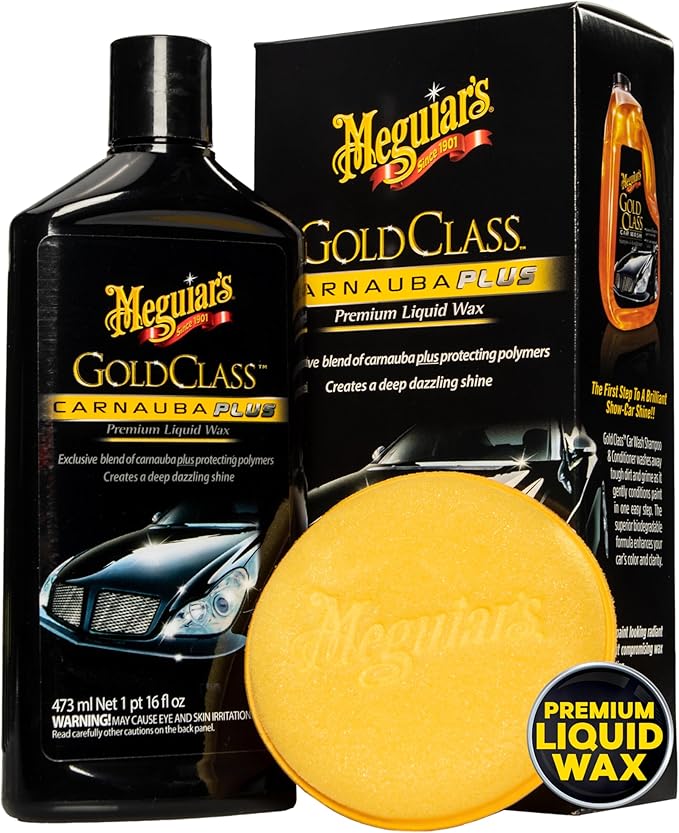 Meguiar's Gold Class Carnauba Plus Premium Liquid Wax Kit, Car Detailing Kit with a Pure Carnauba Wax Blend and a Foam Applicator Pad for Keeping Glossy Paint Protected Like a Pro, 16 Oz Bottle