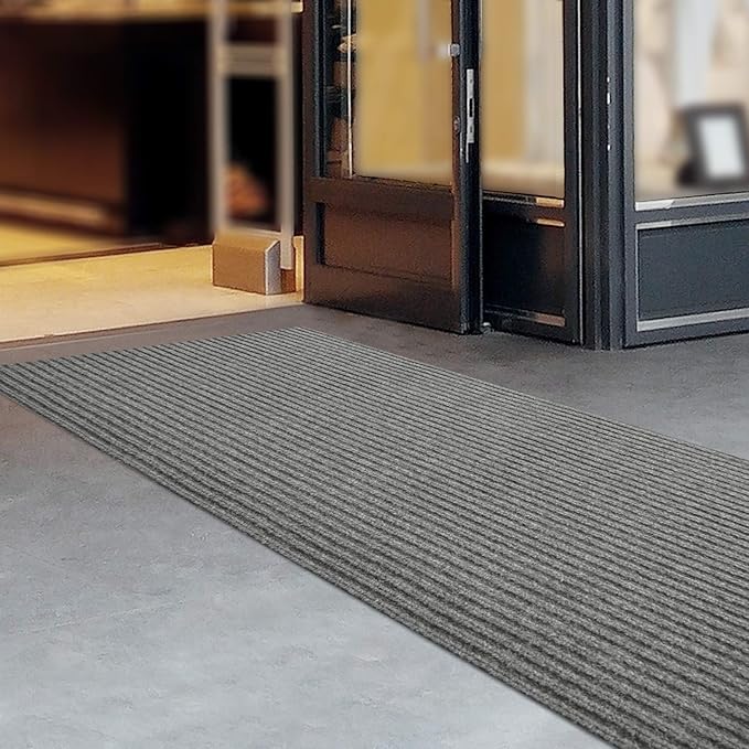 iCustomRug Spartan Weather Warrior Indoor/Outdoor Utility Ribbed Carpet Runner with Non-Slip Thermoplastic Rubber Backing, 3ft X 20ft in Grey