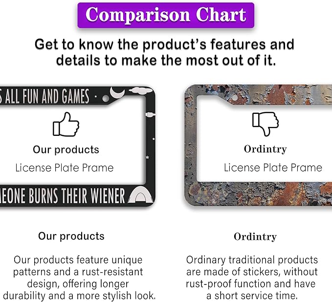 License Plate Frames License Plate Covers It’s All Fun and Games Until Someone Burns Their Wiener Camping Aluminum Metal Car Accessory 2 Pack with Screw Covers Set