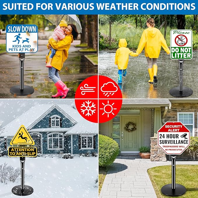 2Pack Heavy Duty Parking Sign Post for Outside, 20lbs Cast Iron Base Sign Post for Outdoor Sign Holder, Yard Sign Stand, Street Sign Post, 49" Height, Black
