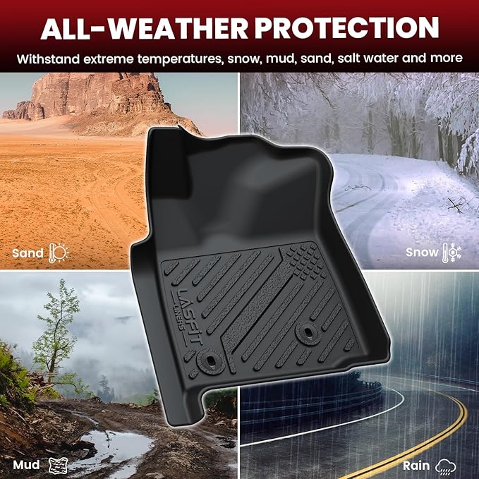 LASFIT Floor Mats for Toyota Tacoma 2005-2011 Access Cab All Weather Custom Fit Floor Liner for Tacoma Second Row Optional with Center Storage Box,TPE Mats Front&Rear 2 Row, Black(Fit Auto Trans)