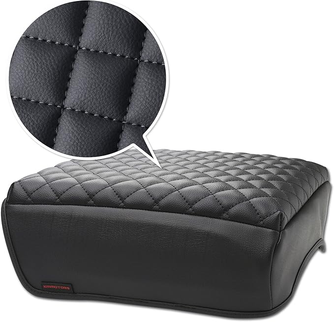 KMMOTORS F150(2021-2025) Center Console Cover, Thick Armrest Cushion, Funda para consola de coche, Car Interior, Vegan Leather, Armrest Protector (2021~2025, Full Cover Black), F150 Accessories