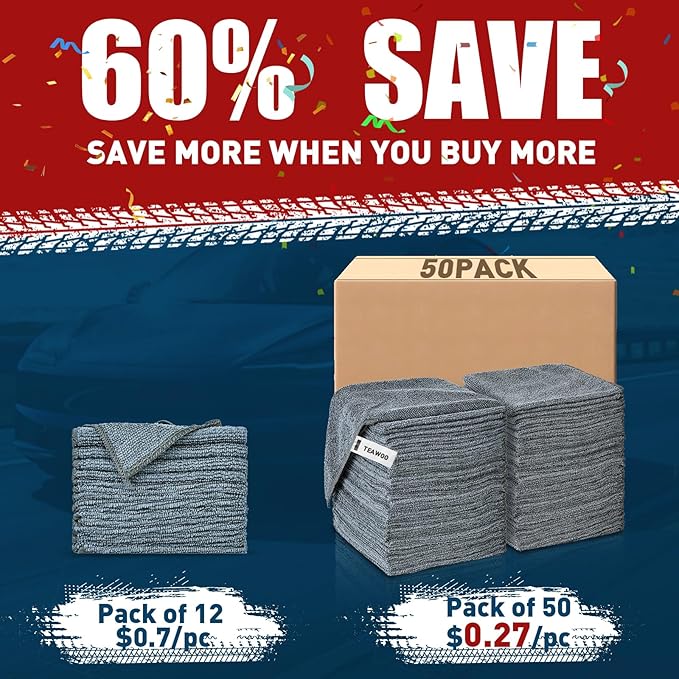 Microfiber Cleaning Cloths Bulk-50 Pack, Gray Microfiber Towels for Cars, Ultra Absorbent Microfiber Towel Weave Grime & Liquid for Streak-Free Mirror Shine - Car Washing Cloth