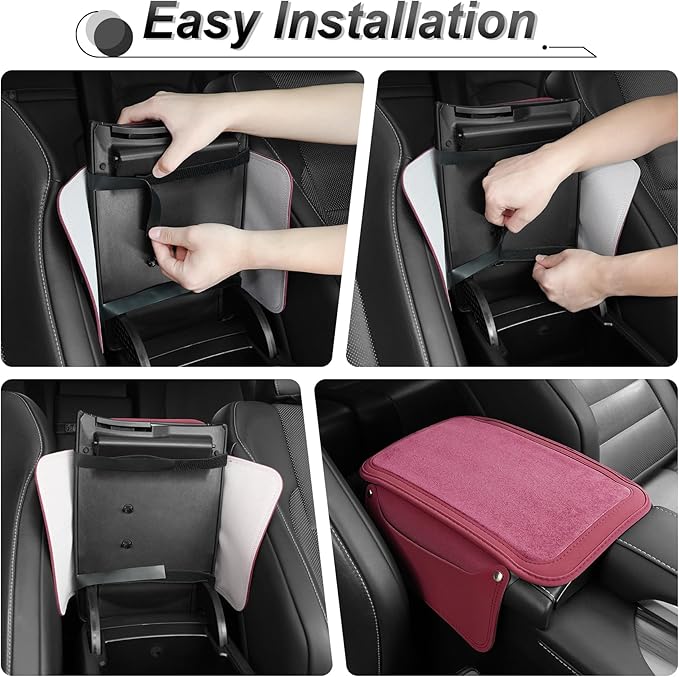 SINGARO Car Leather Center Console Cover with 2 Storage Bags, Universal Furry Fluffy Car Armrest Seat Box Pad, Comfortable Car Interior Accessories, Fits for Most Vehicles (Red)