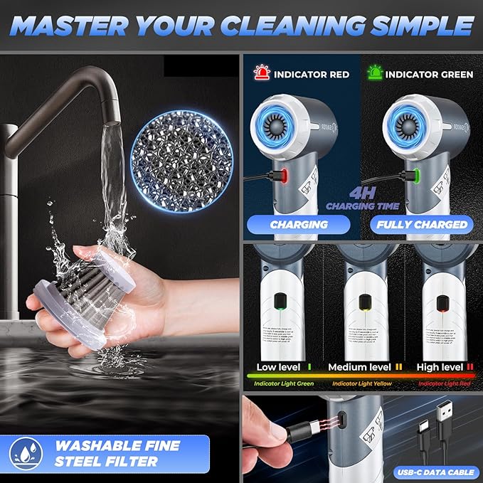 Saker Car Vacuum Cleaner 17000PA Foldable 3 in 1 Mini Handheld Car Vacuum Portable Cordless with Brushless Motor for Hair,Cars,Bedrooms,Offices Cleaning HL132 Silver