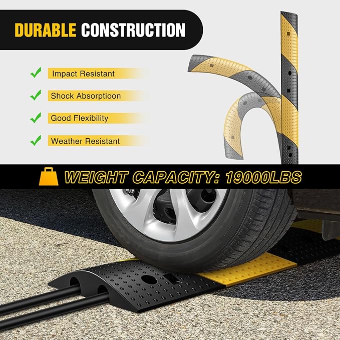 Nilight Rubber Speed Bump, 39.3" Heavy Duty 2 Channel Cable Protector Speed Humps for Garage Gravel Roads Asphalt Concrete, 19000 lbs Load Capacity, 2-Pack