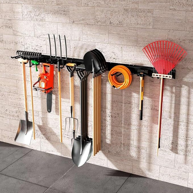 Garage Tool Organizer Wall Mount, Garage Storage, Garage Organization,64 Inch Garage Organizer Wall Mounted,4 Rails and 10 Adjustable Hooks,Max 550lbs (Black)