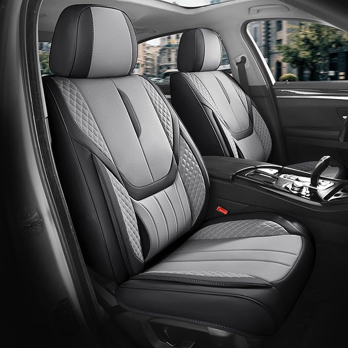 Car Seat Covers Full Set - Universal Seat Covers for Cars SUV Truck – Faux Leather Automotive Seat Covers, Breathable & Waterproof Front and Rear Seat Protectors, Fit for Most Cars-BlackGrey