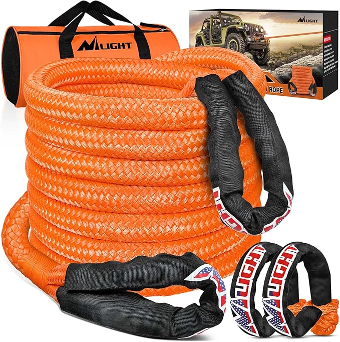 Nilight Kinetic Recovery Tow Rope Kit with 2 Soft Shackle 1" x 30ft Heavy Duty Offroad Tow Rope Snatch Strap Towing Strap kit (33,000LBS) for UTV ATV SUV Truck Car Jeep Tractor