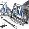 200 LBS Capacity 2 EBike Rack with Cross Bar, 5" Fat Tire Carrier with Ramp, Lockable & Foldable Electric Bicycle Racks, Bike Racks Platform Fits 2" Standard Hitch for SUVs Cars Trucks Vans