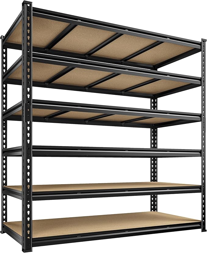 55" W Storage Shelves, 3060LBS Garage Shelving Heavy Duty, 6-Tier Heavy Duty Shelving, Adjustable Metal Shelving Unit for Garage, Warehouse, Pantry, Kitchen, 55" W × 24" D × 84" H, Black