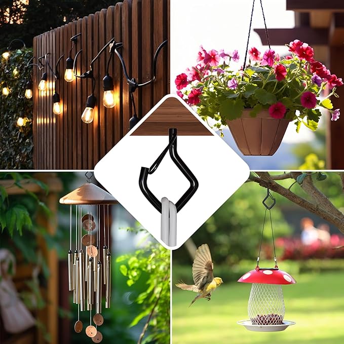 Square Ceiling Hooks with Safety Buckle for String Lights, Plants, Wind Chimes, 40-Pack, 2.36 inch, Black
