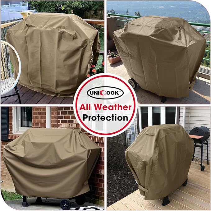 Unicook 55 Inch Grill Cover for Outdoor Grill, Heavy Duty Waterproof Gas BBQ Cover with Sealed Seam, Rip and Fade Resistant Barbecue Covering for Weber Nexgrill Charbroil, Neutral Taupe
