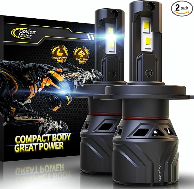 Cougar Motor H4 Bulbs, 9003 Fog Lights 6500K White Non-Polarity H4 Fog Bulb or Off-Road Use Plug and Play - Pack of 2