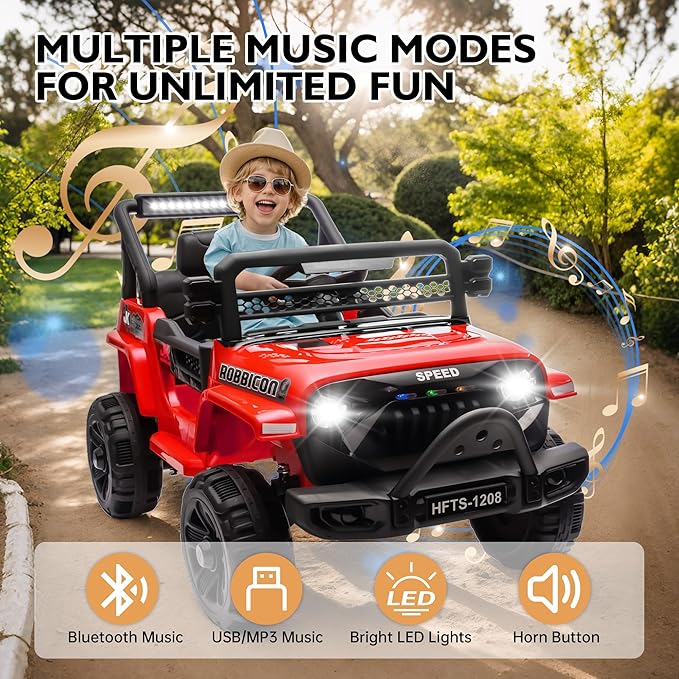 12V Ride on Electric Truck Car for Kids, 12V Kids Electric Vehicles w/Remote Control, Four-Wheel Suspension, USB, Bluetooth, Power Display, Lights, Battery Powered Ride on Toys for Boys Girls (Red)